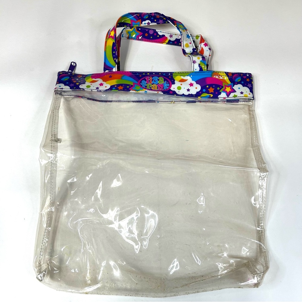 Vintage Y2K Lisa Frank Cloud Plastic Top Handle Bag Clear Purple Rainbow Pink